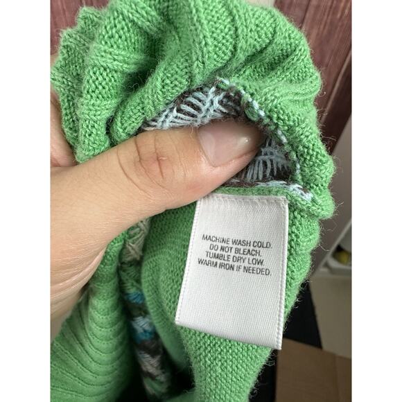 Y2K VTG Womens Small Argyle Sweater Tank Top Green Blue Academia Ramie Cotton - Picture 5 of 6